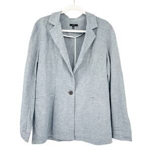 Drew Womens Lagenlook Coastal Work Career Academia Chambray Linen Blend Blazer L